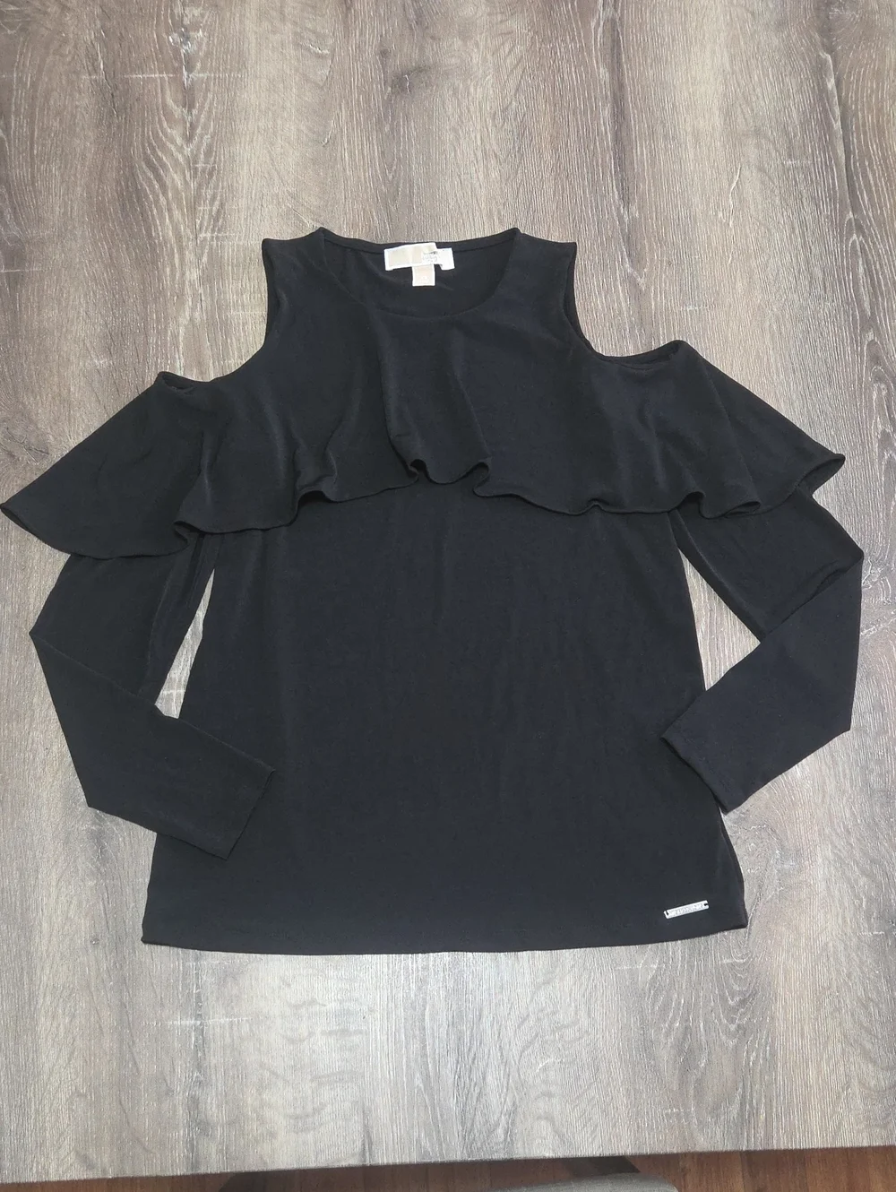 NEW! Michael Kors Cut-Out Cold Shoulders Ruffle Flounced Jersey Knit Top Blouse